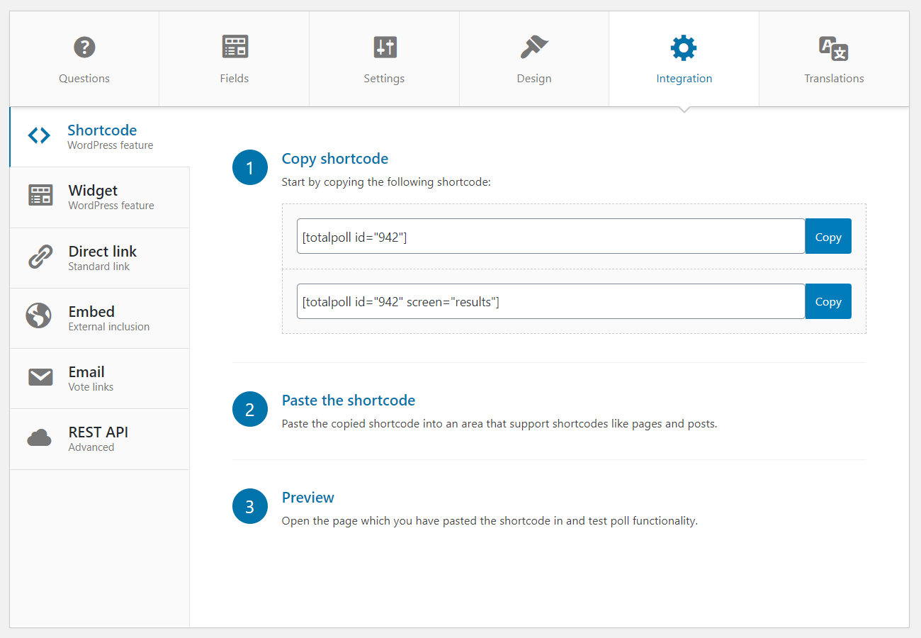 Poll Shortcode integration