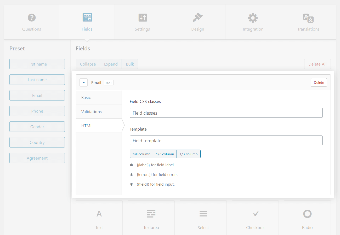 Custom field customization